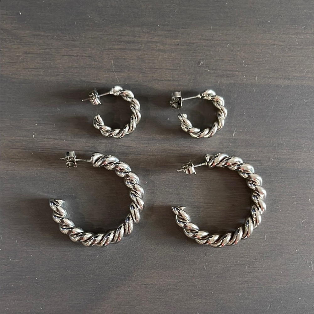 BOGO a new day Silver Twisted Hoop Earrings Set